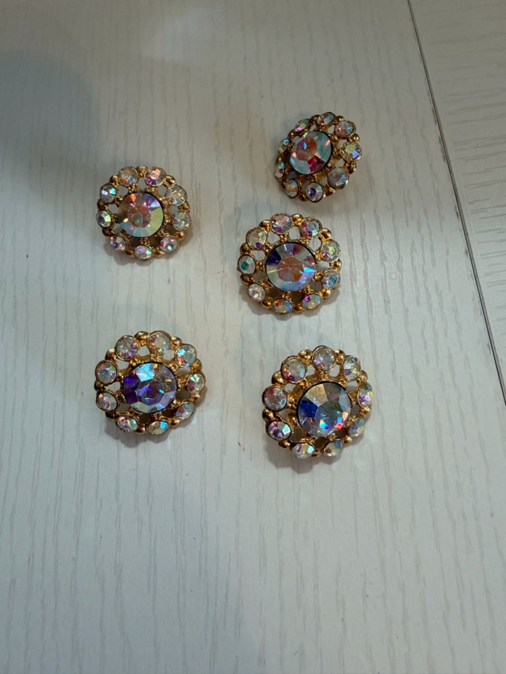 Vintage Gold Aurora Crystal Cluster Buttons 5 total